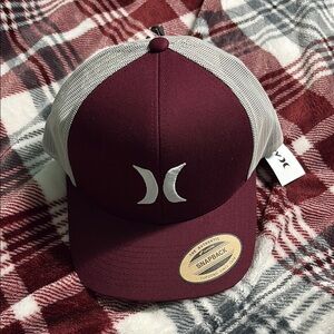 Hurley Red and Gray Snapback Hat with Logo